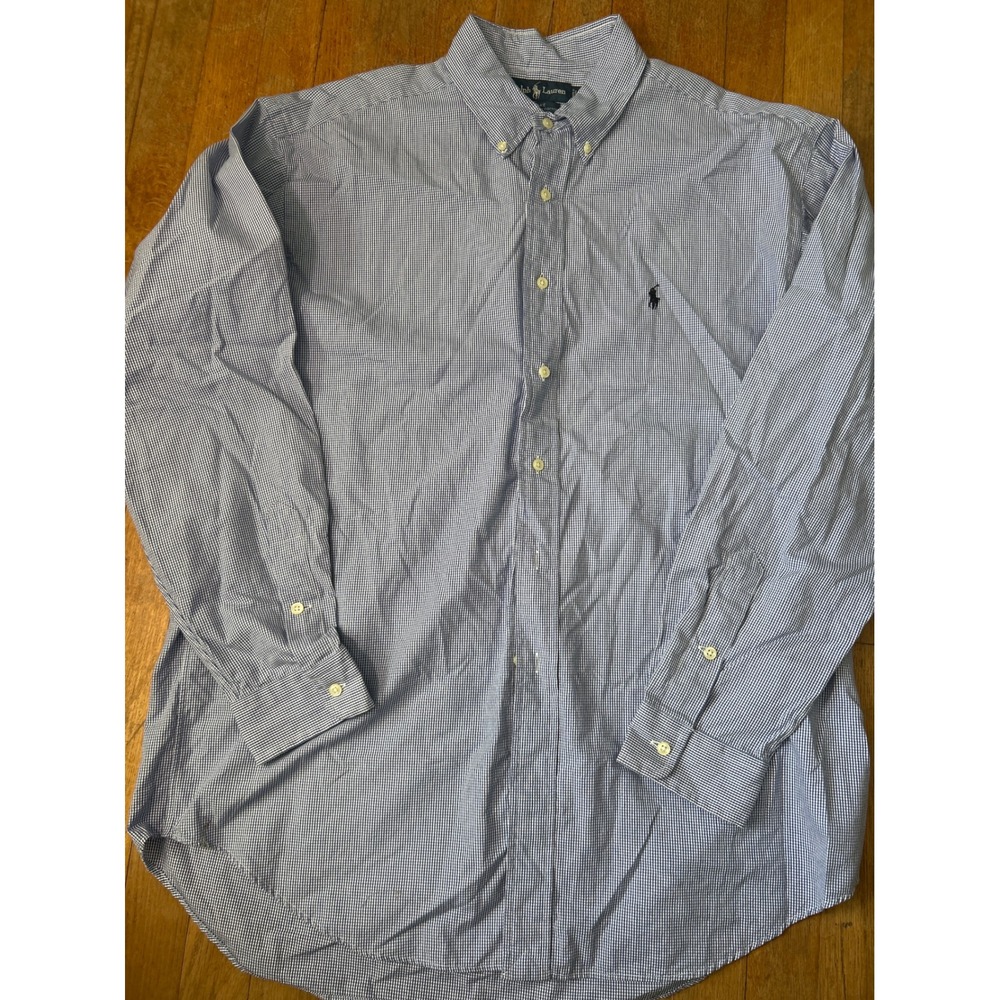 Ralph Lauren Blake Mens Large Blue White Gingham Cotton Button Down Shirt